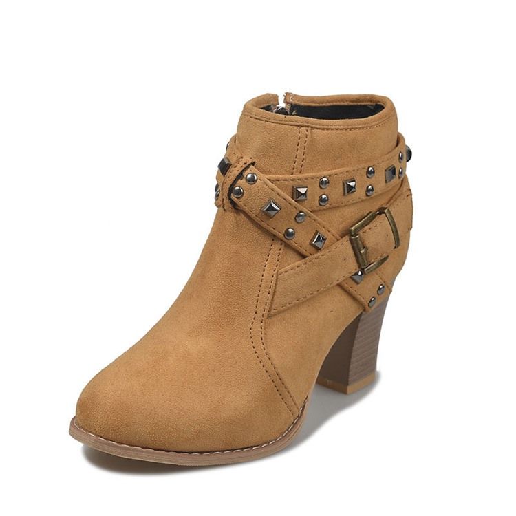 Round Toe Plain Side Zipper Women's Ankle Boots