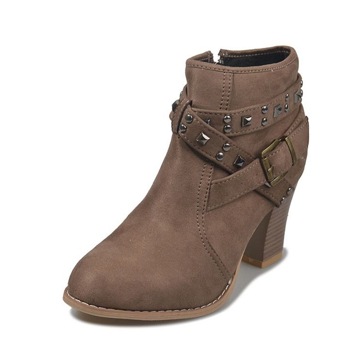 Round Toe Plain Side Zipper Women's Ankle Boots