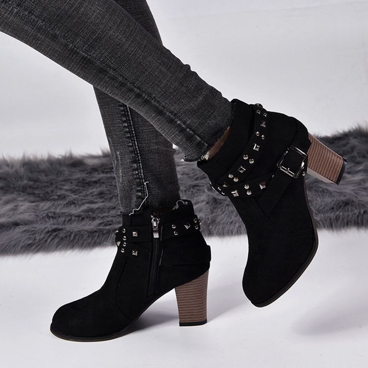 Round Toe Plain Side Zipper Women's Ankle Boots