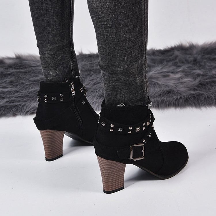 Round Toe Plain Side Zipper Women's Ankle Boots