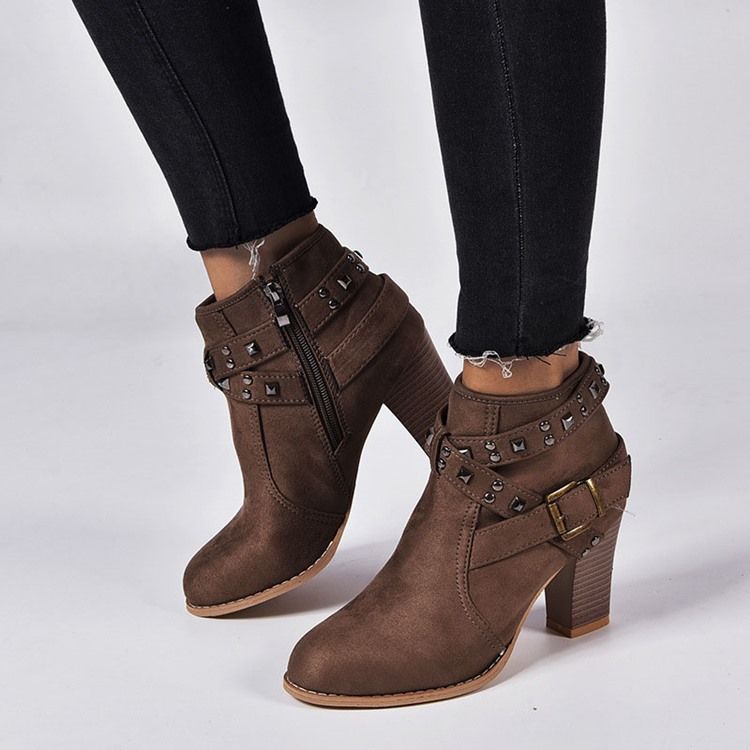 Round Toe Plain Side Zipper Women's Ankle Boots