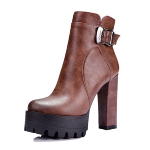 Round Toe Platform Chunky Heel Side Zipper Women's Ankle Boots