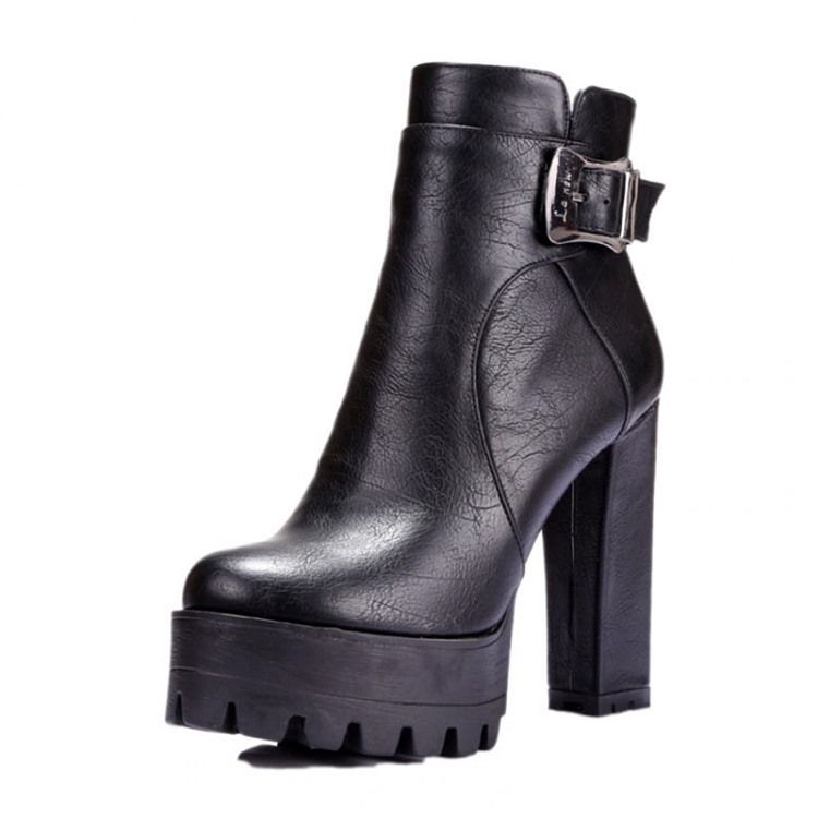 Round Toe Platform Chunky Heel Side Zipper Women's Ankle Boots