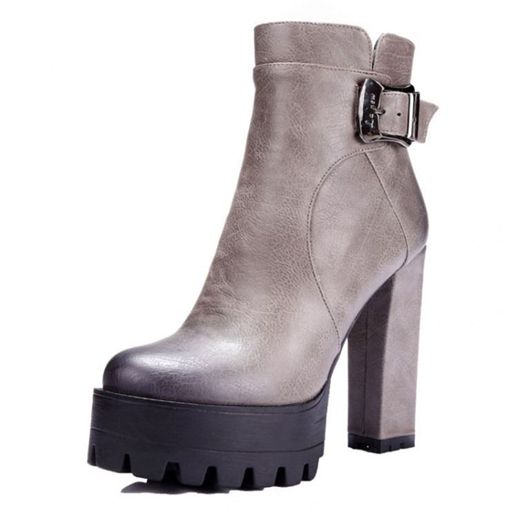 Round Toe Platform Chunky Heel Side Zipper Women's Ankle Boots