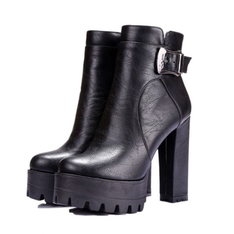 Round Toe Platform Chunky Heel Side Zipper Women's Ankle Boots