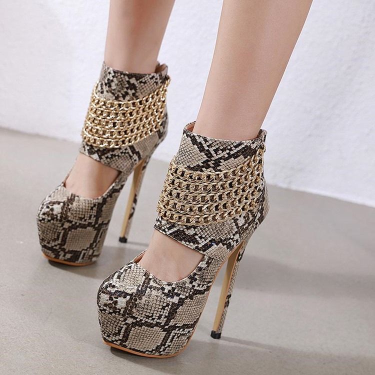 Serpentine Chain Zipper Round Toe Toe Damskor