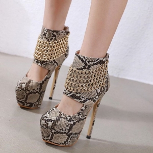 Serpentine Chain Zipper Round Toe Toe Damskor