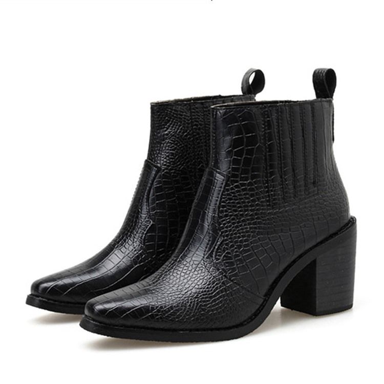 Spetsiga Slip-on Chunky Heel Dam Stövletter