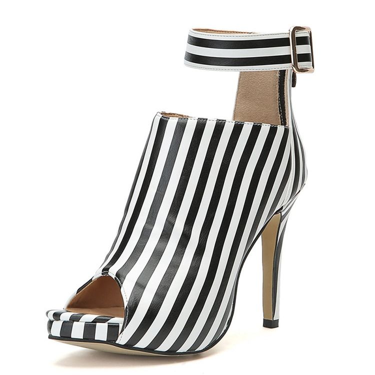 Stripe Peep Toe Stiletto Heel Dam Stövletter