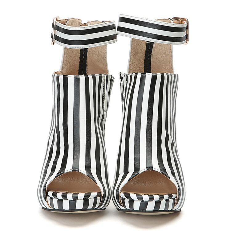 Stripe Peep Toe Stiletto Heel Dam Stövletter