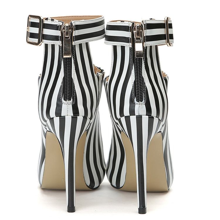 Stripe Peep Toe Stiletto Heel Dam Stövletter