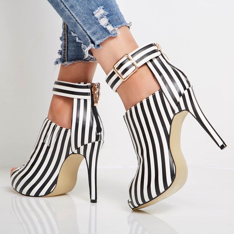 Stripe Peep Toe Stiletto Heel Dam Stövletter