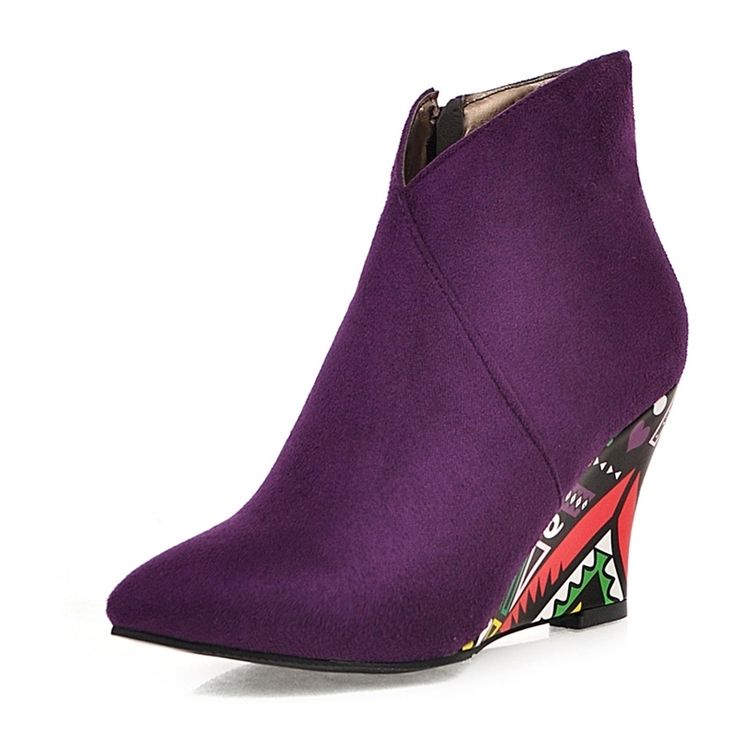 Wedge Heel Pointed Toe Color Block Damstövletter