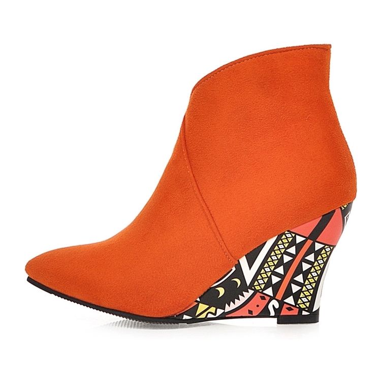 Wedge Heel Pointed Toe Color Block Damstövletter