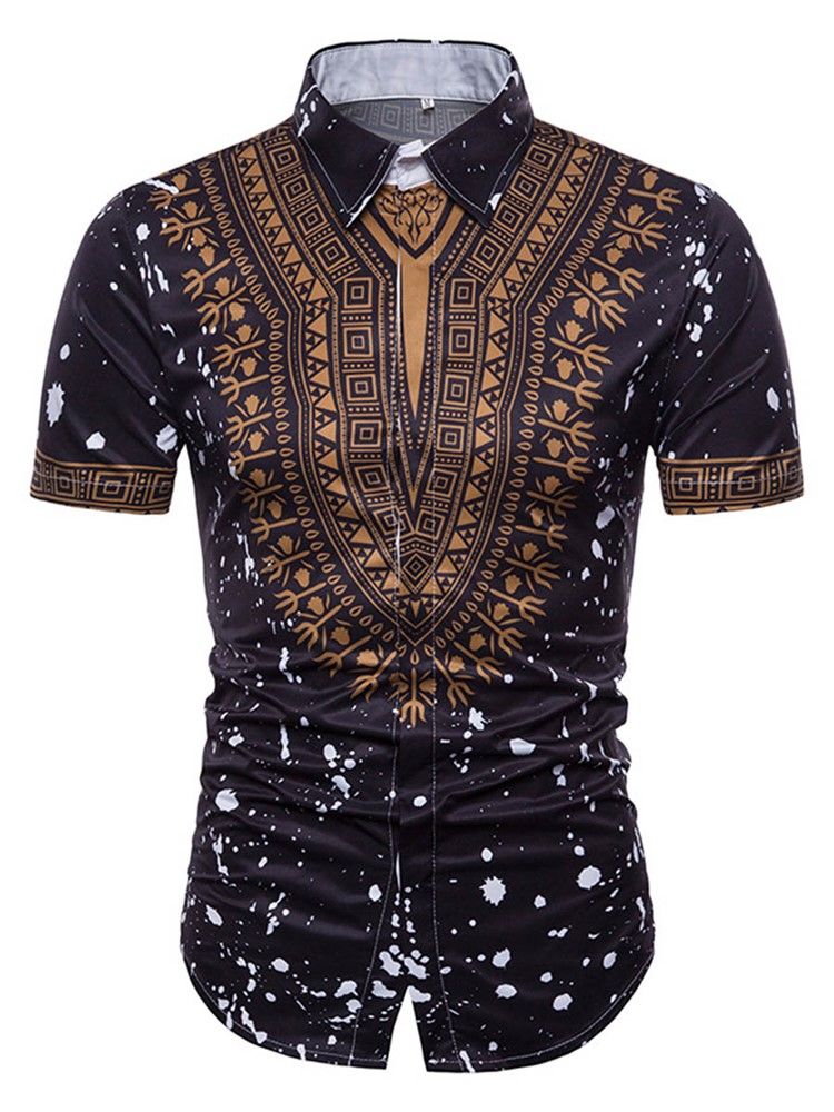 African Fashion Dashiki Print Mens Kortärmad Skjorta