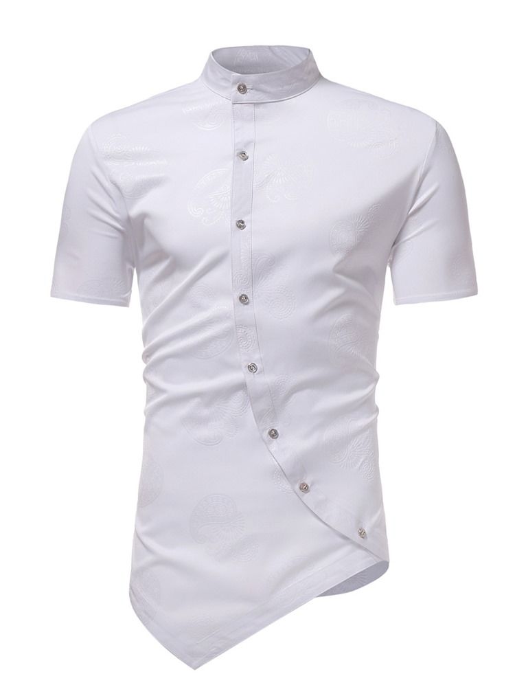 Asymmetrisk Slim Fit Plain Mens Kortärmade Skjortor