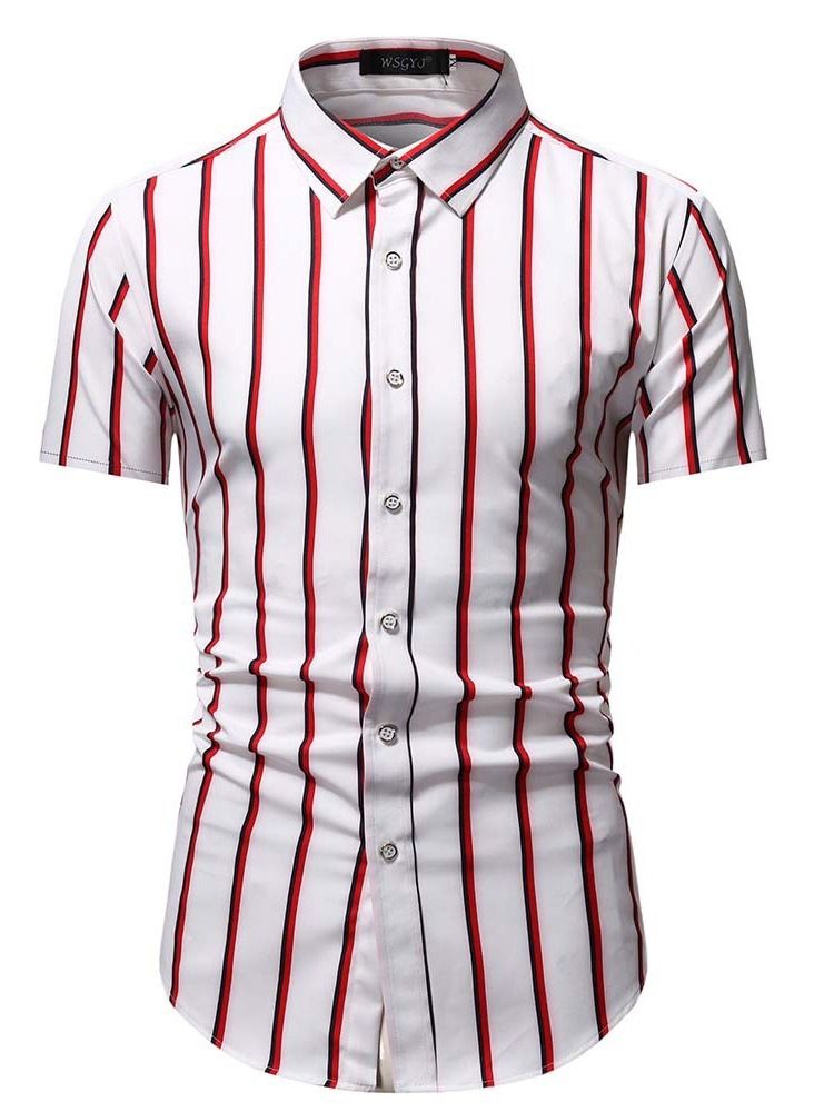 Button Revers Stripe Single-breasted Men's Slim Shirt