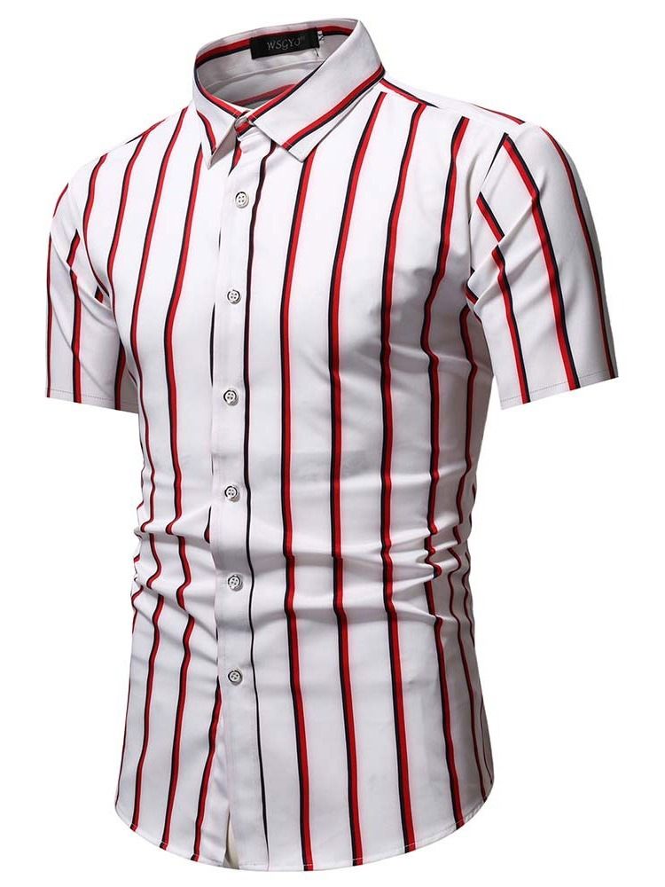 Button Revers Stripe Single-breasted Men's Slim Shirt