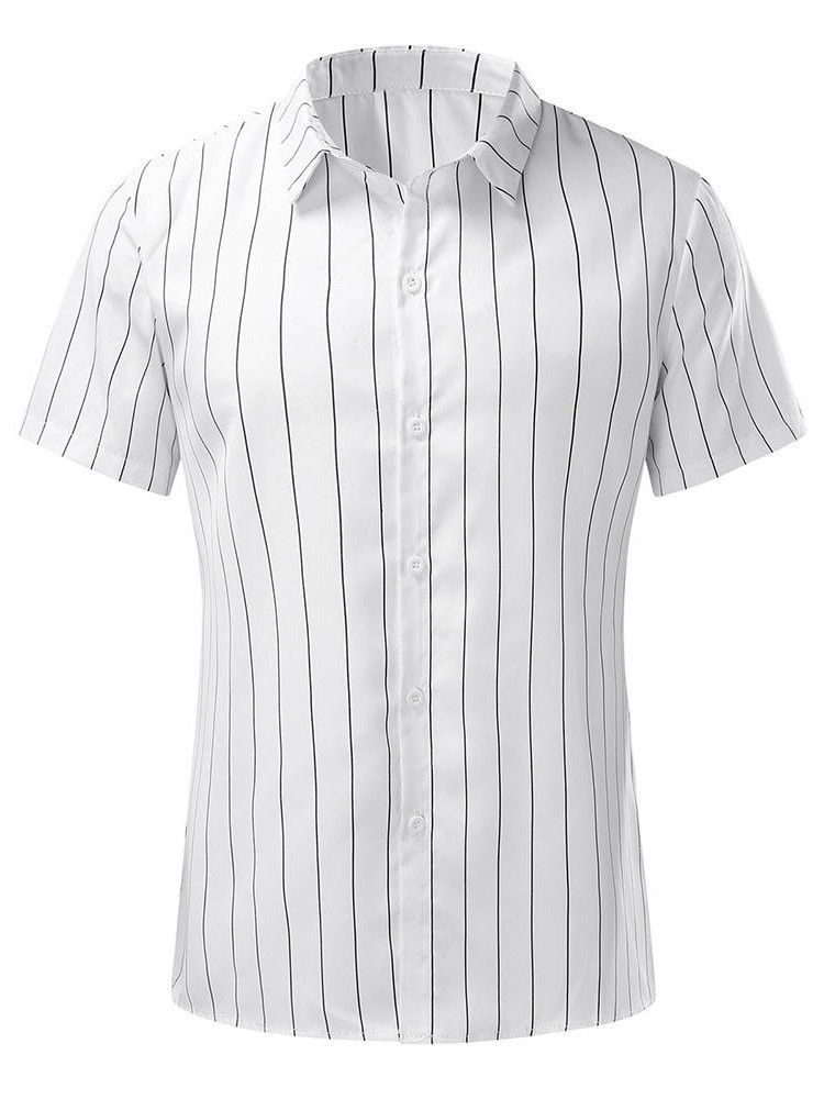 Button Stripe Revers Single-breasted Men's Shirt