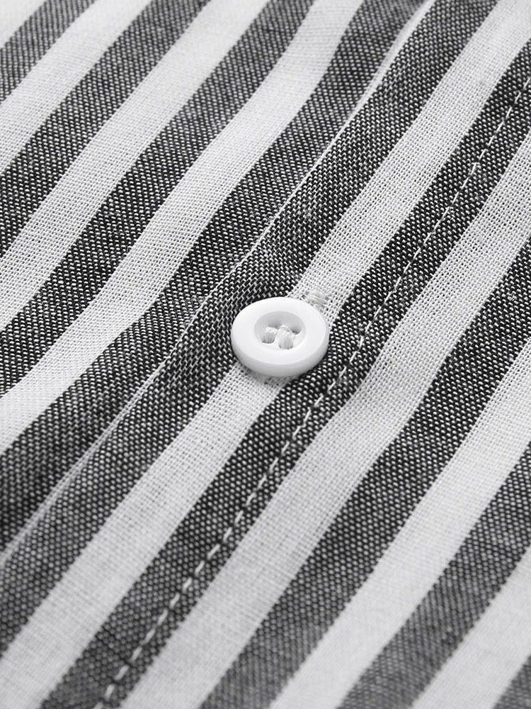 Button Stripe Revers Single-breasted Men's Shirt