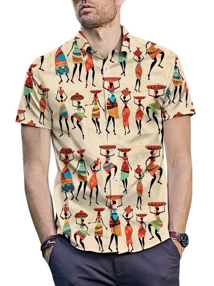 Cartoon Casual Lapel Summer Single-breasted Men's Shirt