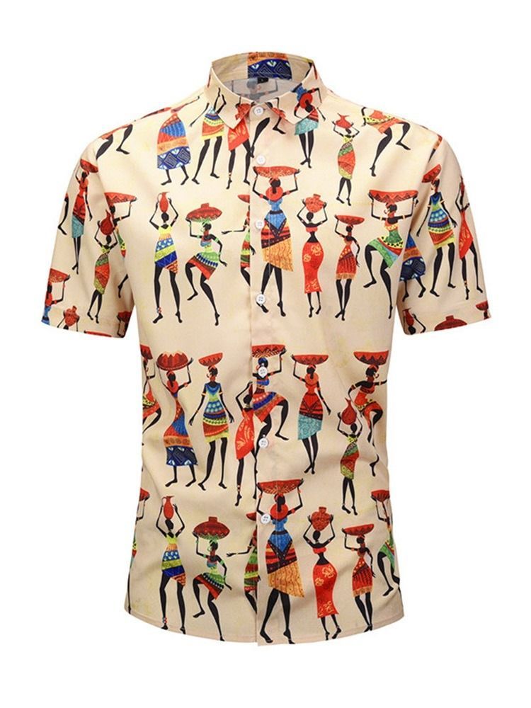 Cartoon Casual Lapel Summer Single-breasted Men's Shirt