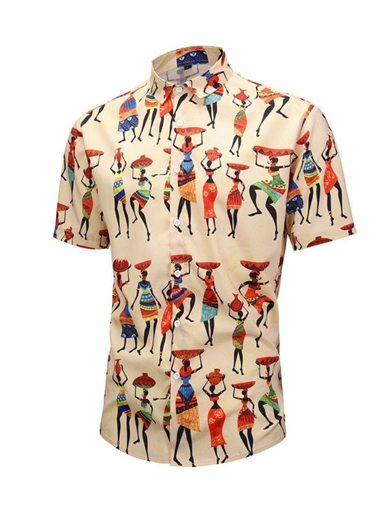 Cartoon Casual Lapel Summer Single-breasted Men's Shirt