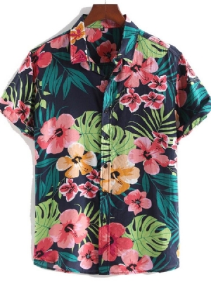 Casual Floral Lapel Singel-breasted Herr Print Shirt