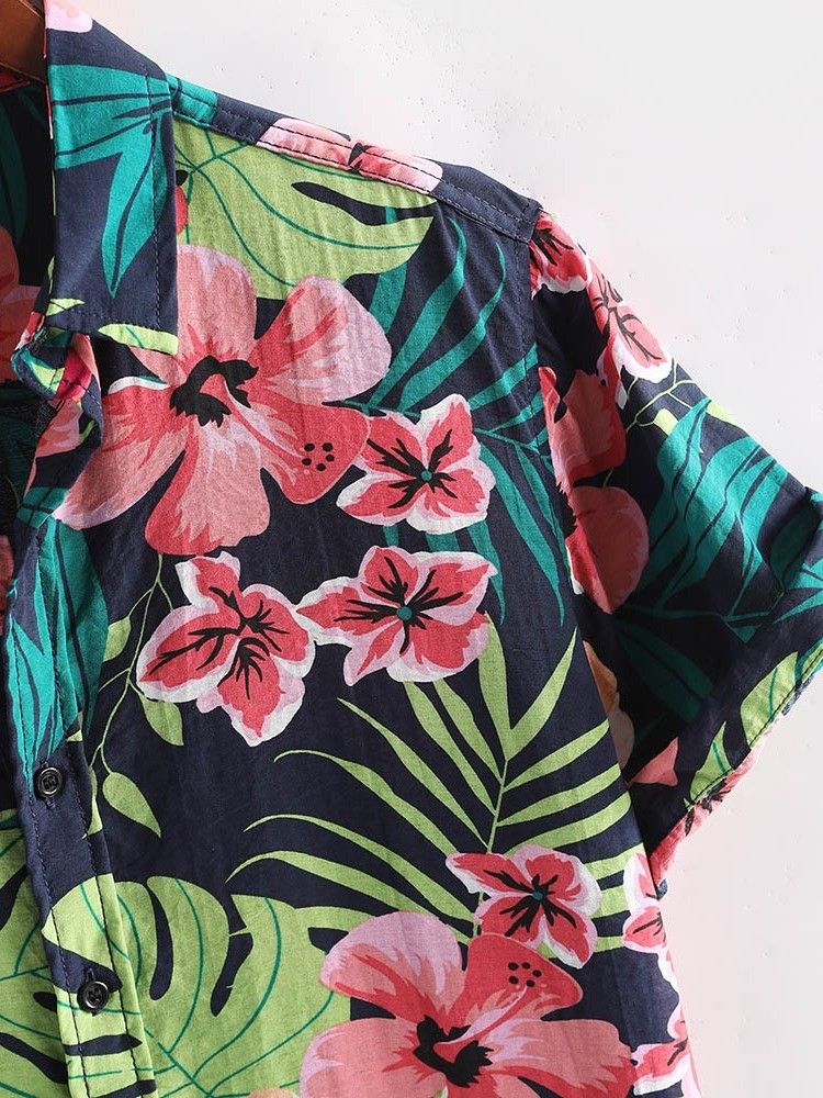 Casual Floral Lapel Singel-breasted Herr Print Shirt