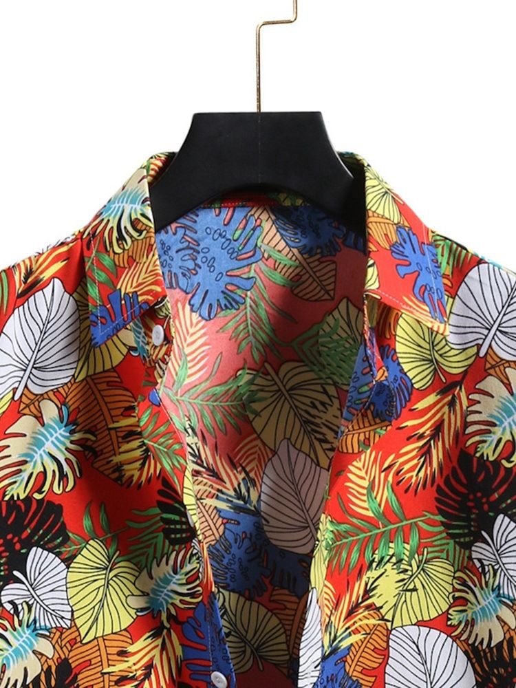 Casual Lapel Floral Men's Slim Single-breasted Shirt