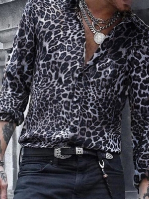 Casual Lapel Leopard Herrsmal Skjorta