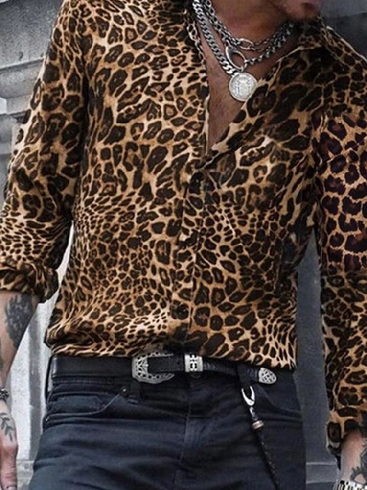 Casual Lapel Leopard Herrsmal Skjorta