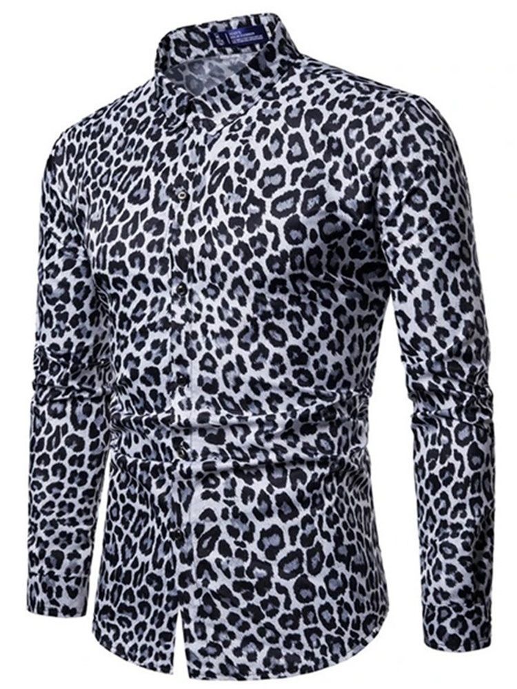 Casual Lapel Leopard Herrsmal Skjorta