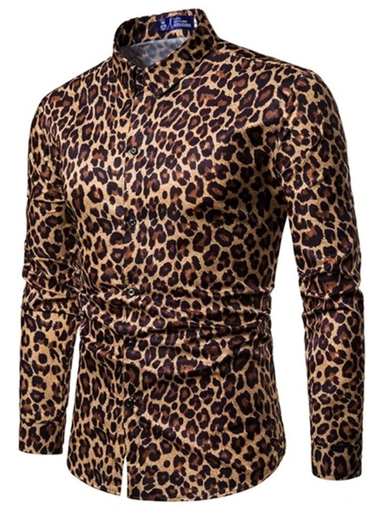 Casual Lapel Leopard Herrsmal Skjorta