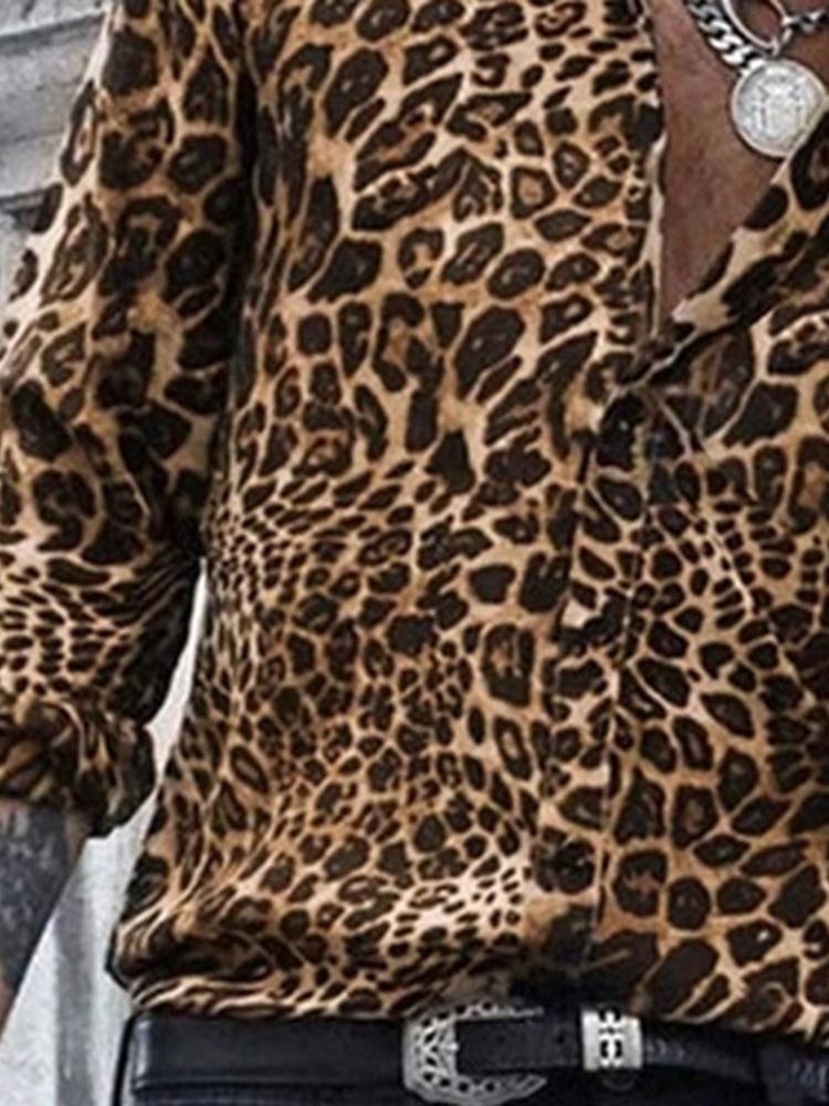 Casual Lapel Leopard Herrsmal Skjorta