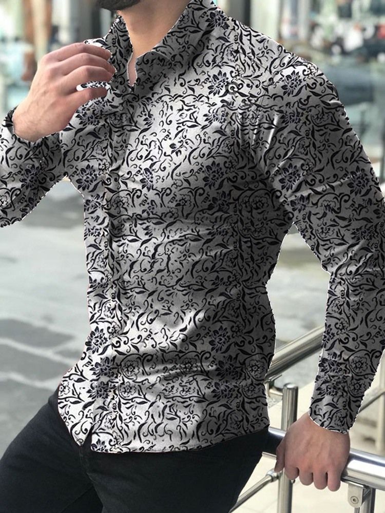 Casual Print Floral Single-breasted Mens Shirt