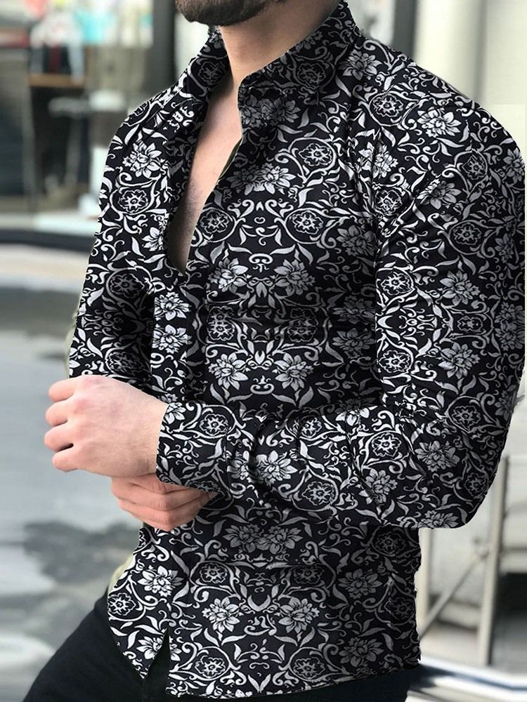 Casual Print Floral Single-breasted Mens Shirt