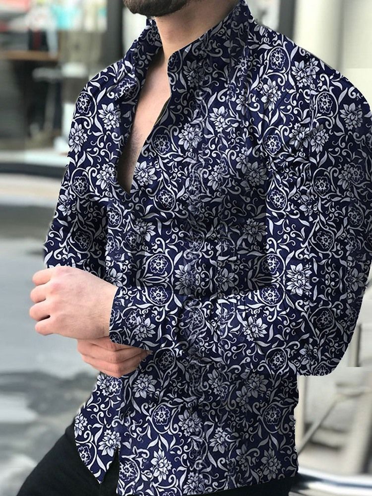 Casual Print Floral Single-breasted Mens Shirt