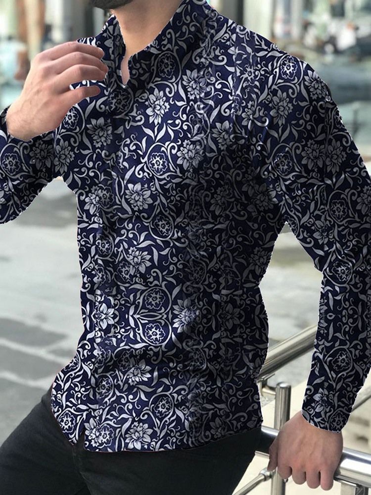 Casual Print Floral Single-breasted Mens Shirt