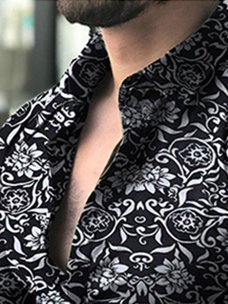 Casual Print Floral Single-breasted Mens Shirt