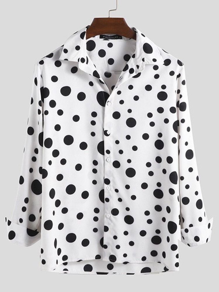 Casual Print Polka Dots Single-breasted Loose Men's Shirt