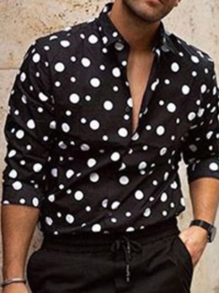 Casual Print Polka Dots Single-breasted Loose Men's Shirt