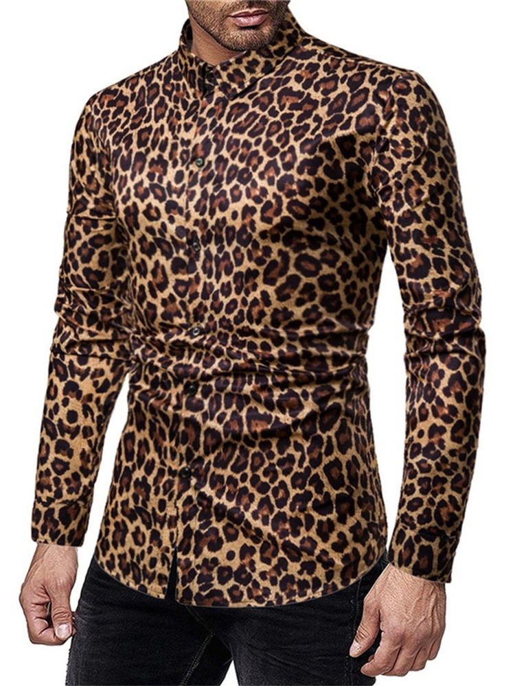 Casual Skjorta För Män I Leopard