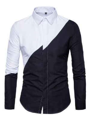 Color Block Lapel Patchwork Slim Single-breasted Men's Shirt