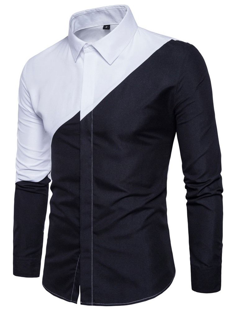 Color Block Lapel Patchwork Slim Single-breasted Men's Shirt