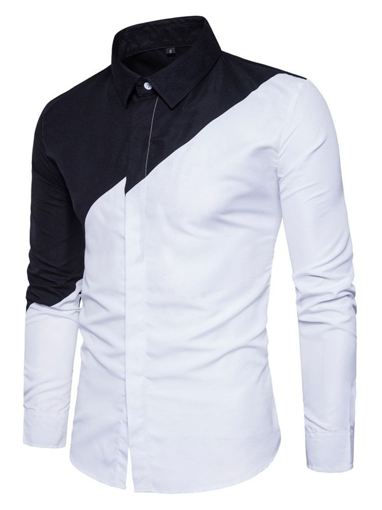 Color Block Lapel Patchwork Slim Single-breasted Men's Shirt