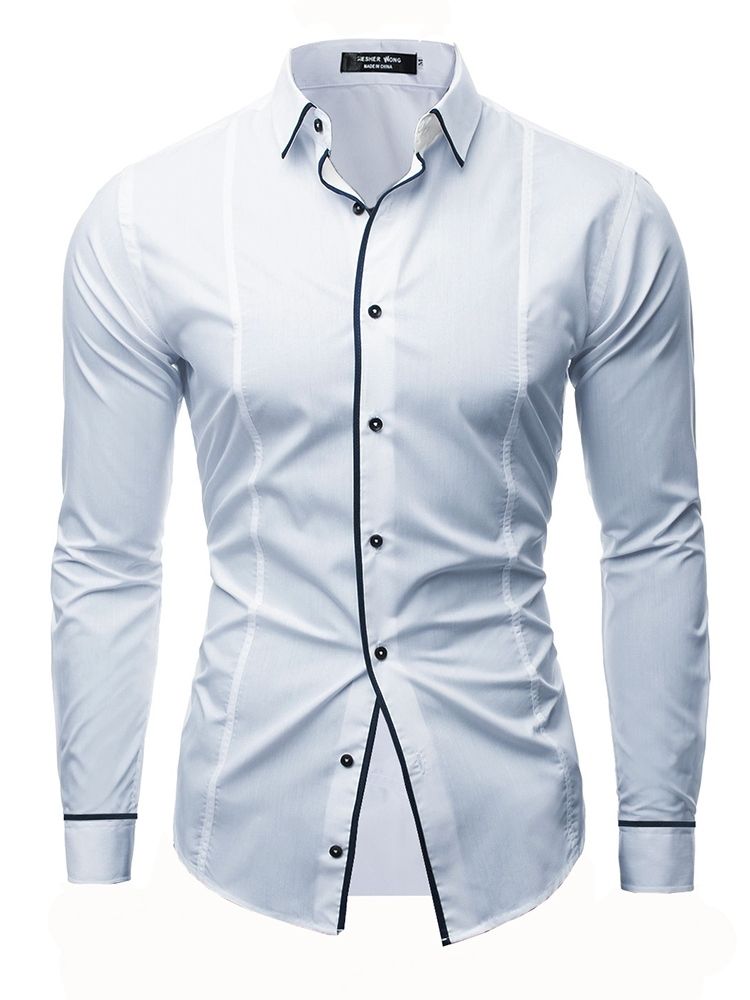 Color Block Plain Button Down Mens Casual Dress Shirts