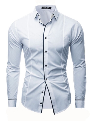 Color Block Plain Button Down Mens Casual Dress Shirts