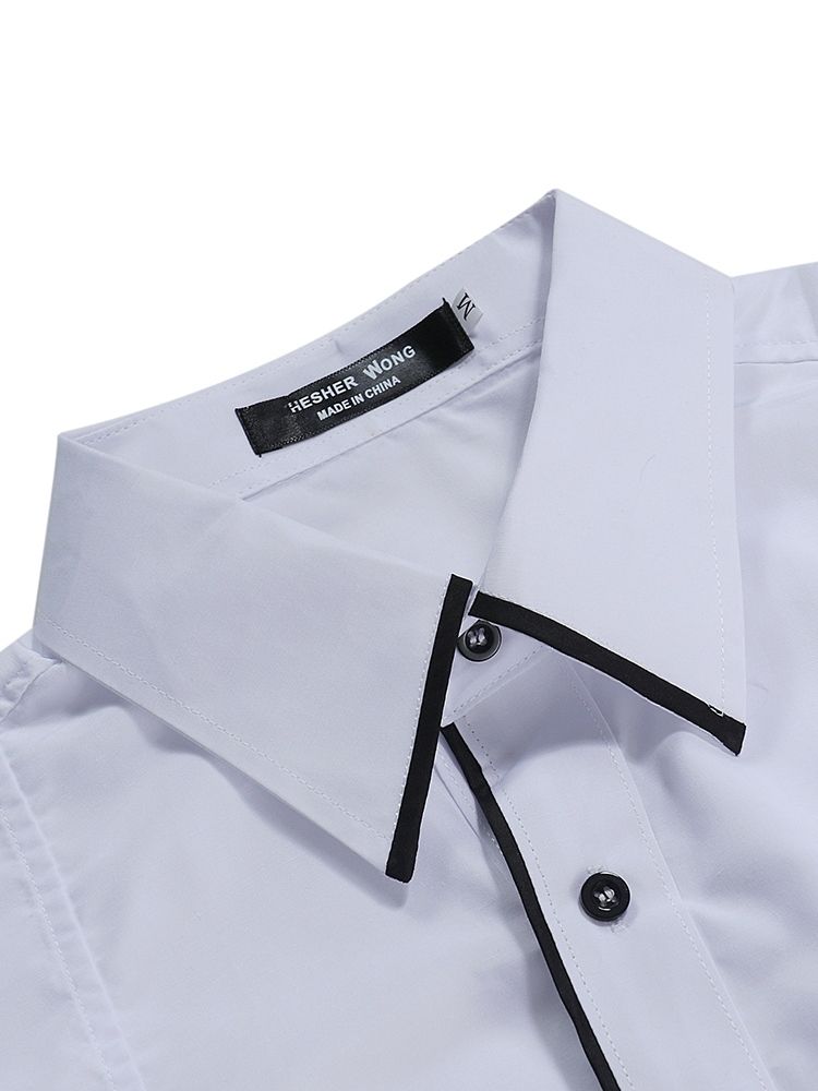 Color Block Plain Button Down Mens Casual Dress Shirts