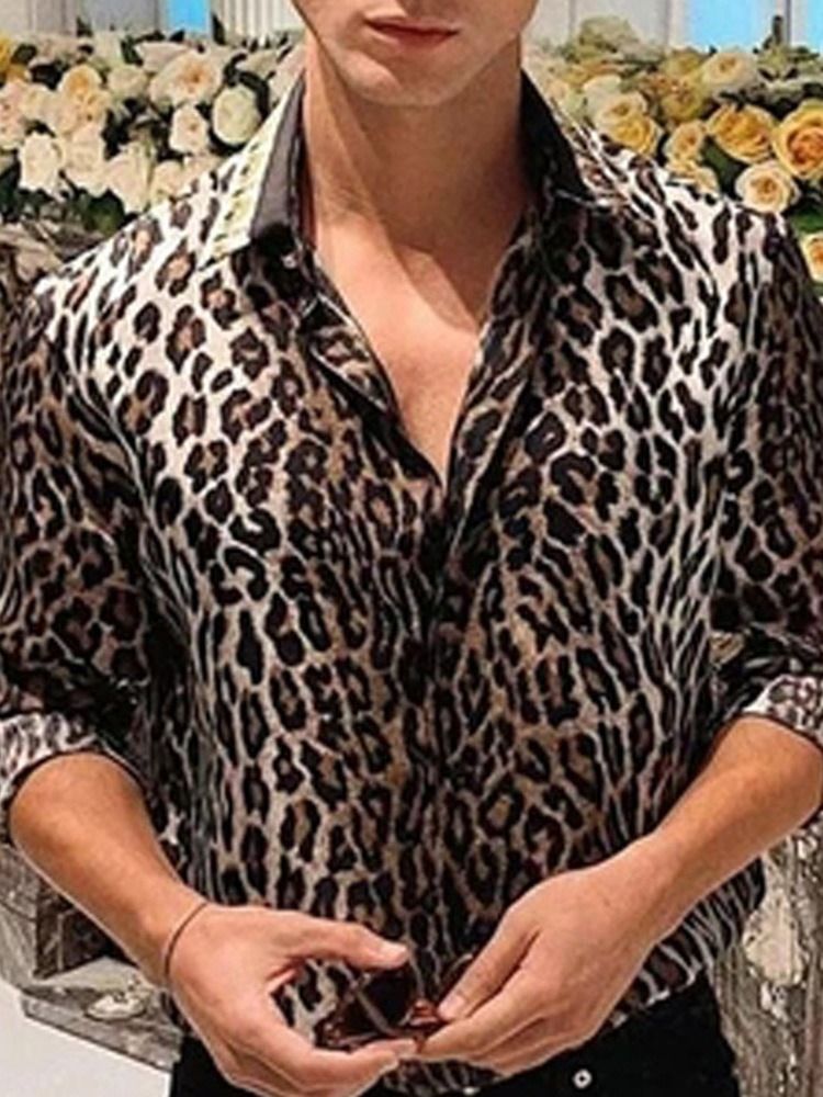 European Print Leopard Single-breasted Men's Shirt